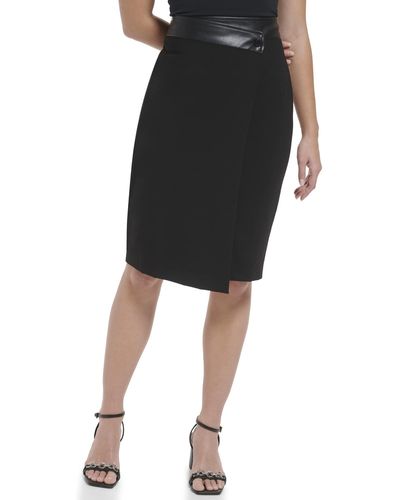 Calvin Klein Pencil Skirt With Pu Waist - Black