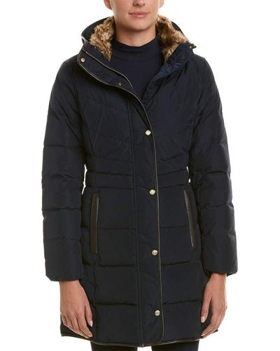 Cole Haan Mid Length Down Coat With Bib Front - Blue