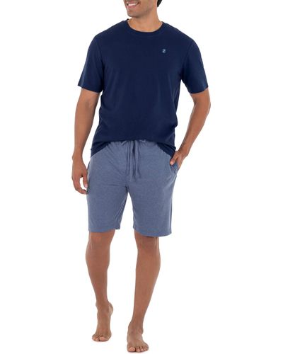 Izod Sleeve Jersey Knit Top And Breathable Shorts Sleep Set - Blue
