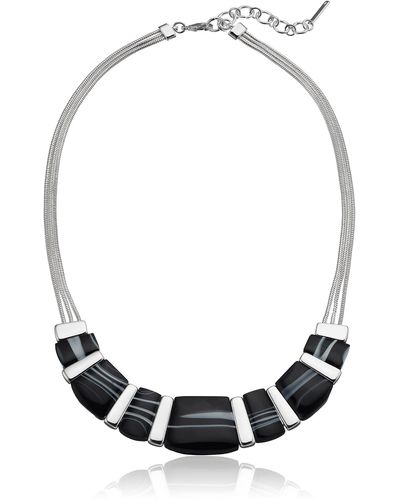 Nine West Womens Silver-tone And Black Agate 16" Frontal Necklace