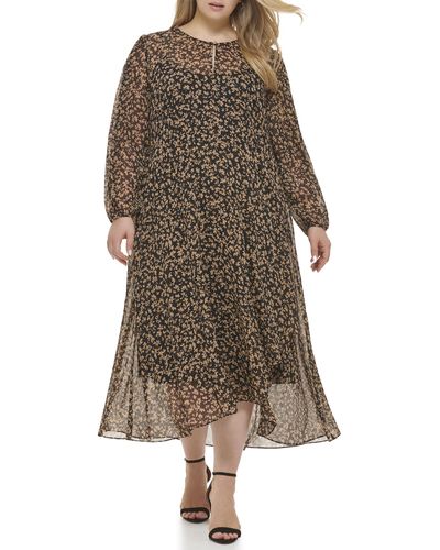 Tommy Hilfiger Plus Size Floral-print Keyhole Midi Dress - Brown