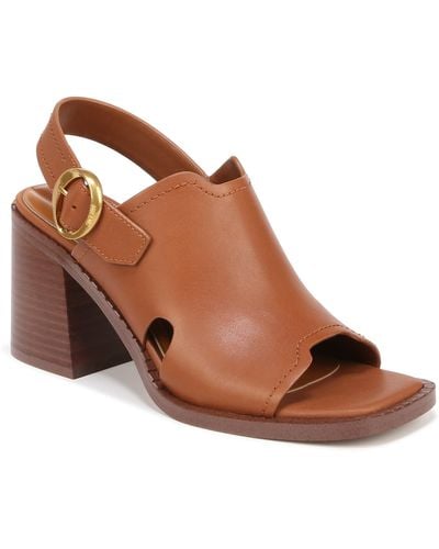 Franco Sarto S Amy Slingback Block Heel Peep Toe Sandal Cognac Brown Leather 11 M
