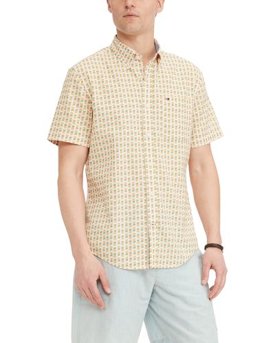 Tommy Hilfiger Linen Short Sleeve Button Down Shirt In Regular Fit - White