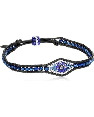 Miguel Ases Tanzanite Hydro-quartz Evil Eye Leather Slip-knot Bracelet - Blue