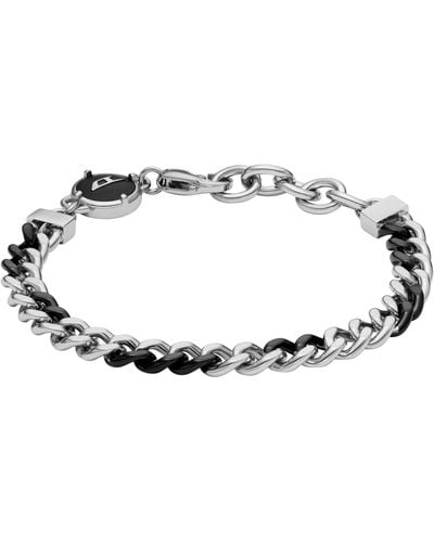 DIESEL Silver And Black Two-tone Stainless Steel Chain Bracelet - Metallic