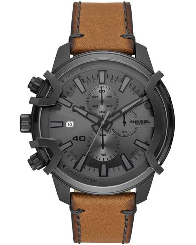 DIESEL Griffed Chronograph Leather Watch - Dz4569 - Gray