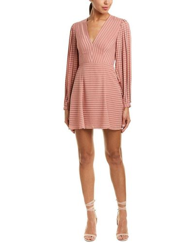 Keepsake Waterfall Long Sleeve Aline Fit & Flare Short Mini Dress - Pink