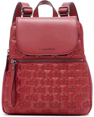 Calvin Klein Reyna Signature Key Item Flap Backpack - Red