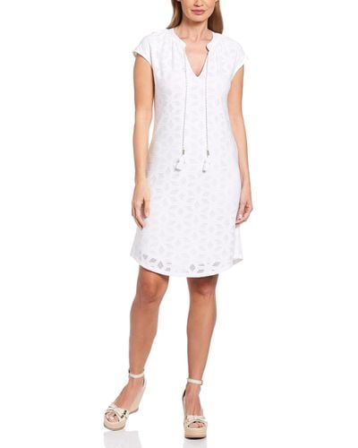 Rafaella Knit Eyelet Sleeveless Dress - White