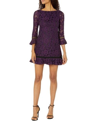 Eliza J Bell Sleeve Lace Shift Dress - Purple
