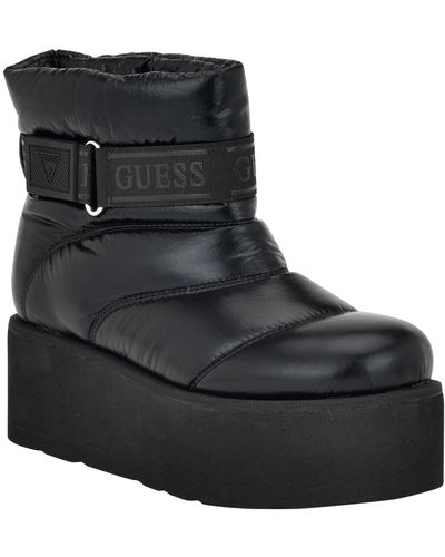 Guess Jilona Platform Cold Weather Quilted Puffer Booties - Black