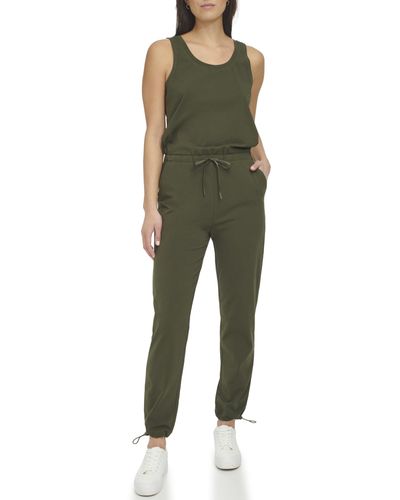Andrew Marc Sport Sleeveless Stretch Fit Sporty Knit Jumpsuit - Green