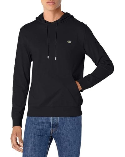 Lacoste Mens Long Sleeve Hooded Jersey Cotton T-shirt Hoodie T Shirt - Black