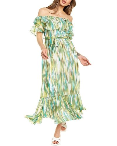 Donna Morgan Womens Ruffle Off The Shoulder Tiered Hem Midi Dresses - Green