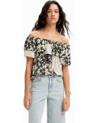 Desigual Patchwork Floral Ruffle Blouse - White