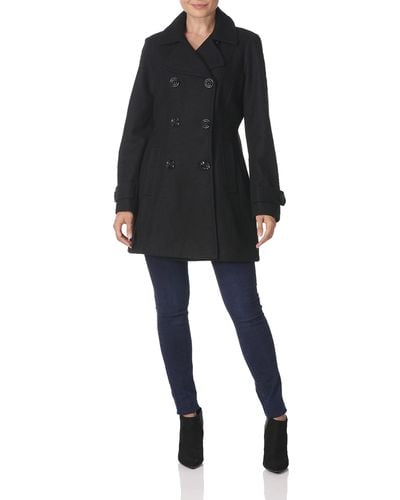 Anne Klein Classic Double Breasted Coat Plus Size - Black
