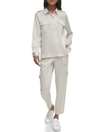 Calvin Klein Button Up Long Sleeve Blouse Top - Gray