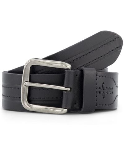 Frye 40mm Leather Heat Press With Stitch Detail Belt - Black