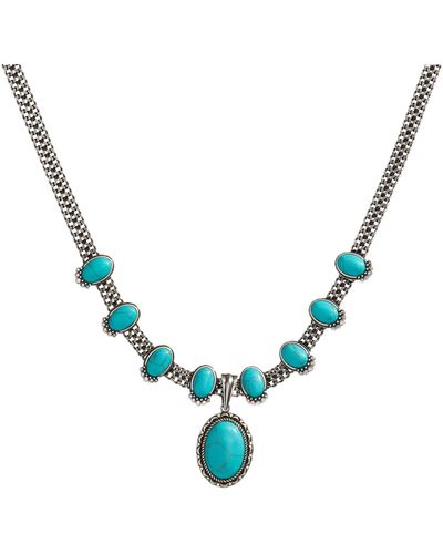 ALEX AND ANI Aa775423ss,vintage Enhancer Synthetic Turquoise And Crystal Adjustable Statement Necklace,shiny Silver,blue