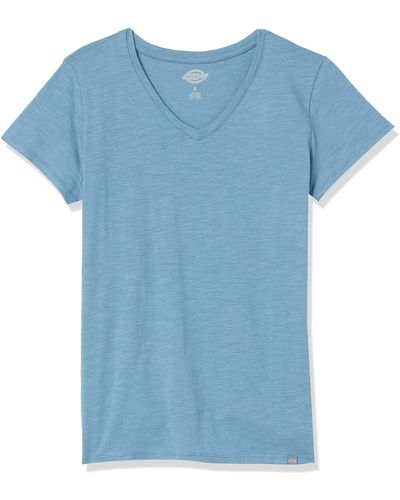 Dickies Womens Short Sleeve V-neck T-shirt Work Utility T Shirt - Blue