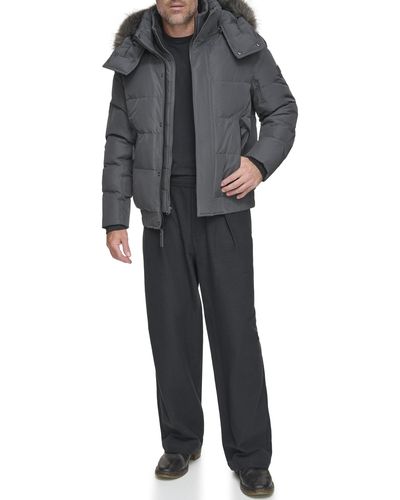 Andrew Marc Short Quilted Inner Bib Attached Umbra Down Bomber With Hybrid Down Fill - Gray