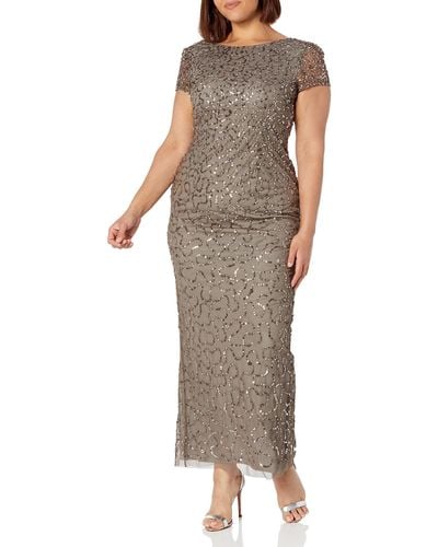 Adrianna Papell Beaded Short Sleeve Gown - Brown