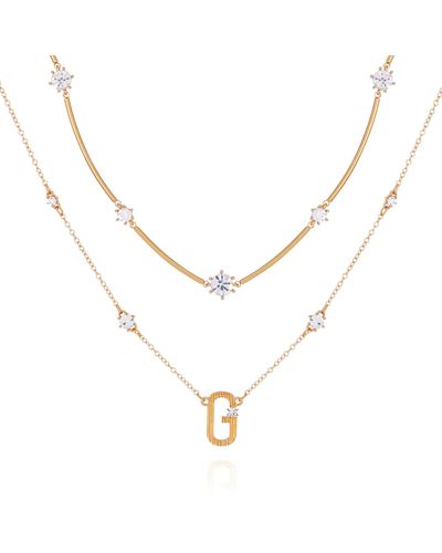 Guess Goldtone Double Layered G Pendant Necklace - Metallic
