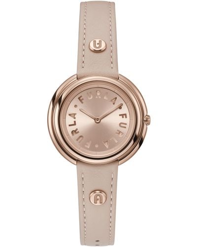 Furla Icon Shape Nude Genuine Leather Strap Watch - Natural