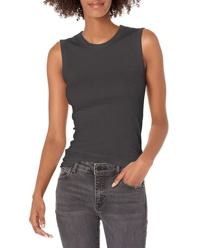 Enza Costa Womens Fitted Muscle Tank Cami Shirt - Black