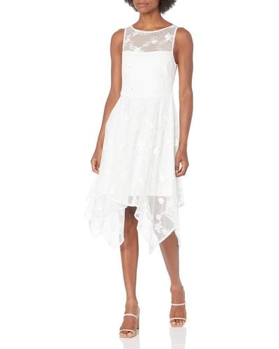 Adrianna Papell Embroidered Handkerchief Dress - White