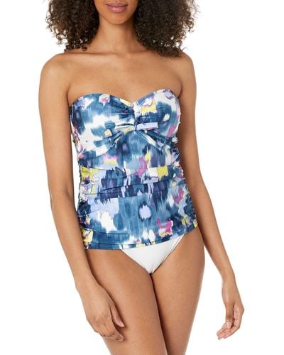 DKNY Womens Strapless Bikini Bathing Suit Tankini Top - Blue
