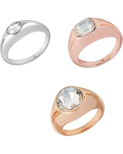 Guess 3 Piece Mixed Silver Gold Rose Stacker Cocktail Ring Set - Metallic