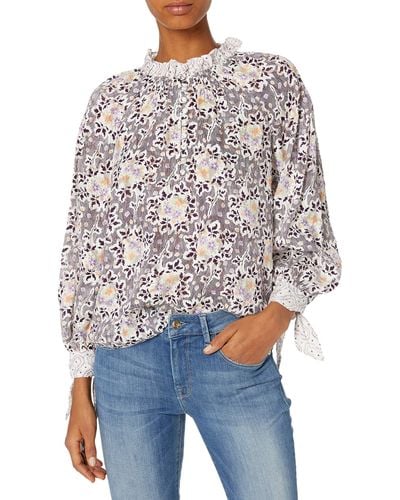 Rebecca Taylor Long Sleeve Floral Silk Blouse With Buttons - Multicolor