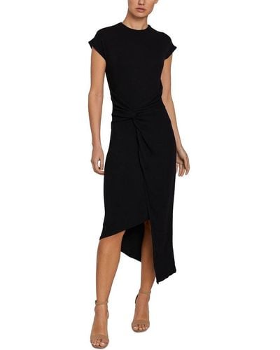 Laundry by Shelli Segal Midi Cap Sleeve Asymmetrical Knot Front Dresses - Black