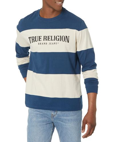 True Religion Langärmliges Rugby-Shirt mit Paneelen Hemd - Blau