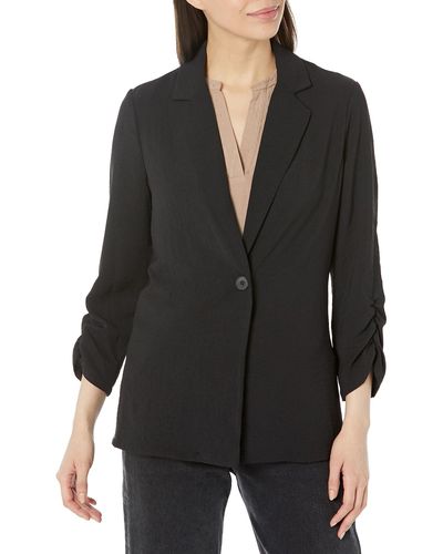 Adrianna Papell Tall Size Ruched 3/4 Sleeve One Button Notch Blazer - Black