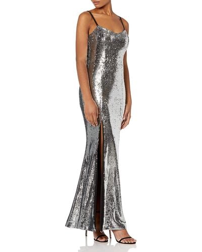 Dress the Population Ingrid Sleeveless Sequin Long Gown With Slit Dress -silver - Metallic