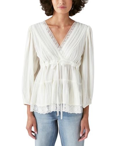 Lucky Brand Babydoll Lace Trim Top - White
