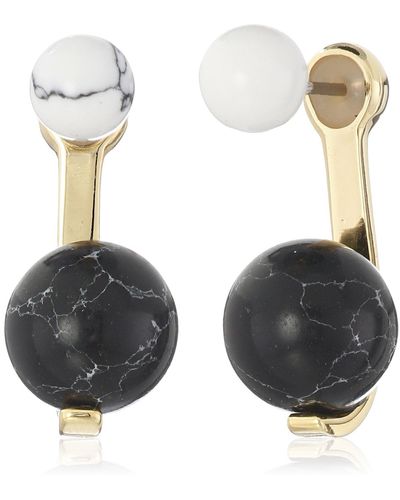 Noir Jewelry Semi Precious Sphere Gold Earring Jackets - White