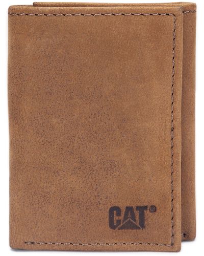Caterpillar Leather Trifold Wallet With Emboss Logo - Brown