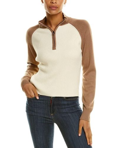 Monrow Colorblocked 1/2-zip Sweater - Natural