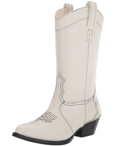 DKNY Essential Smooth Metallic Leather Boot Combat - White