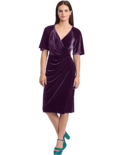 Maggy London Surplus Bodice Wrap Look Velvet Dress Even Occasion Cocktail Guest Of - Purple