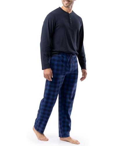 Izod Jersey Henley Top And Micro Fleece Pant Sleep Set - Blue