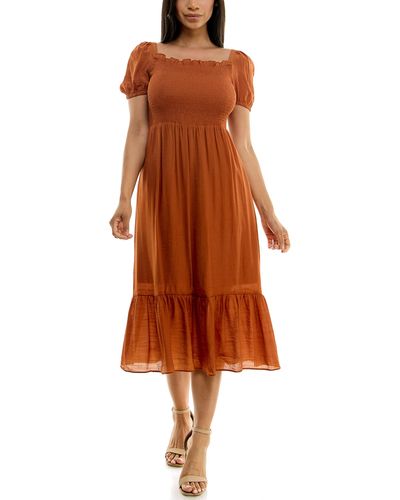 Nanette Lepore Carribean Texture Dress With Smock Chest And Blouson Sleeve - Orange