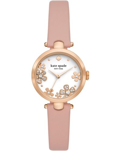 Kate Spade Holland Floral Rose Gold And Pink Leather Band Watch