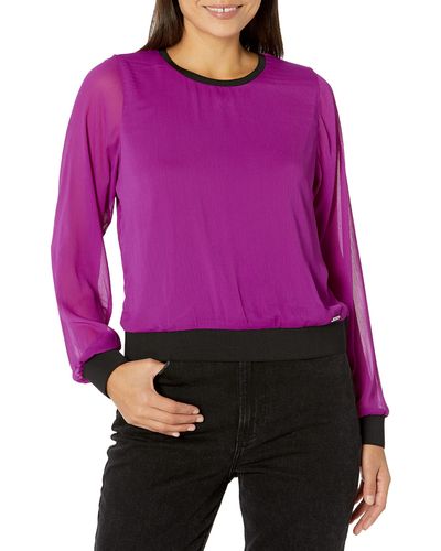 DKNY Contrast Easy Sheer Sleeve Sportswear Top - Purple