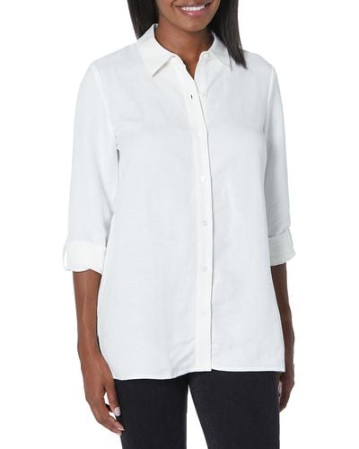 Anne Klein L/s Button-down Tunic W/roll Tab Slv - White