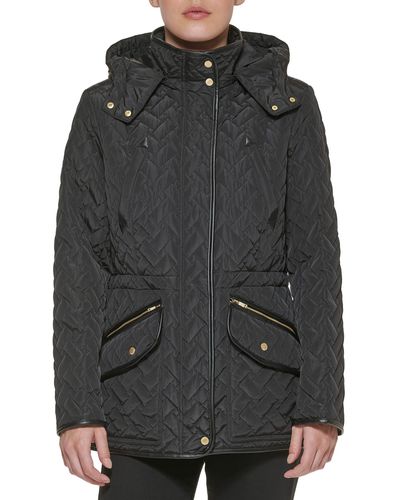 Cole Haan Faux Trimmed Quilted Signature Coat - Black