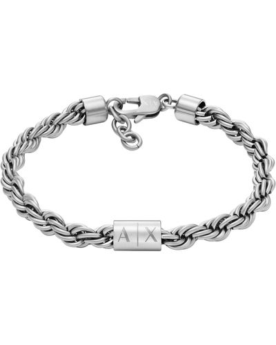 Emporio Armani Armani Exchange Silver Stainless Steel Chain Bracelet - Metallic
